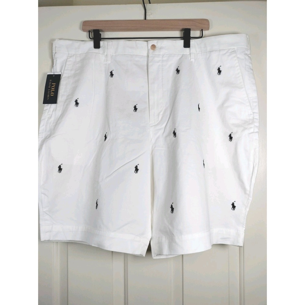 NWT Polo Ralph Lauren Men White Allover Pony Print Chino Shorts Size 42